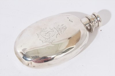 Lot 263 - Victorian silver hip flask with engraved monogram and crest, London 1873