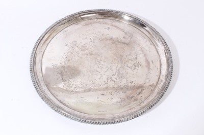 Lot 260 - Late Victorian Mappin and Webb silver circular tray with gadrooned border, 45ozs