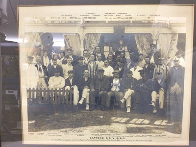 Lot 1430 - Cricket Famed and Glazed Photograph.  Catford CC v ASC. Match played in aid of the Funds of the Lewisham Division of the British Red Cross Society on Whit Monday 1915. W.G. Grace in the center , Ja...