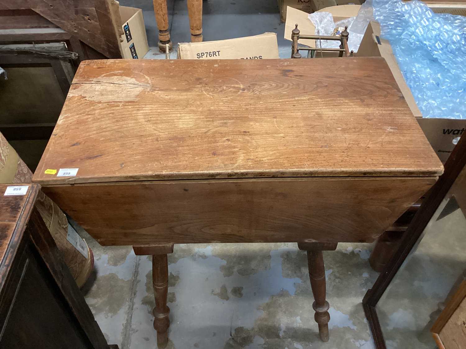 Lot 859 - 19th century elm dough trough with lid on turned legs 82 cm