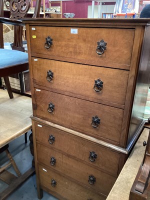 Lot 864 - 1920s oak tall boy chest of six graduated drawers with iron handles 73 cm wide, 145 cm high, 41 cm deep