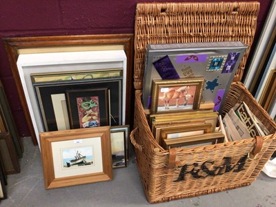 Lot 352 - Quantity of pictures, prints, magazines and newspapers, and a large wicker basket