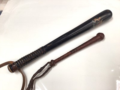 Lot 321 - Edwardian truncheon with Royal coat of arms and leather woven cosh