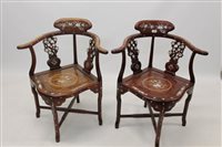 Lot 1509 - Set of four Chinese hardwood and mother of...