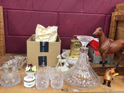 Lot 540 - Royal Doulton ship's decanter, tumblers and other glassware including bird miniatures, carriage clock, Red Rum and Pentax P30 camera