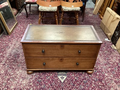 Lot 882 - 19th century mahogany military chest with inset leather top, two drawers , iron side handles on bun feet