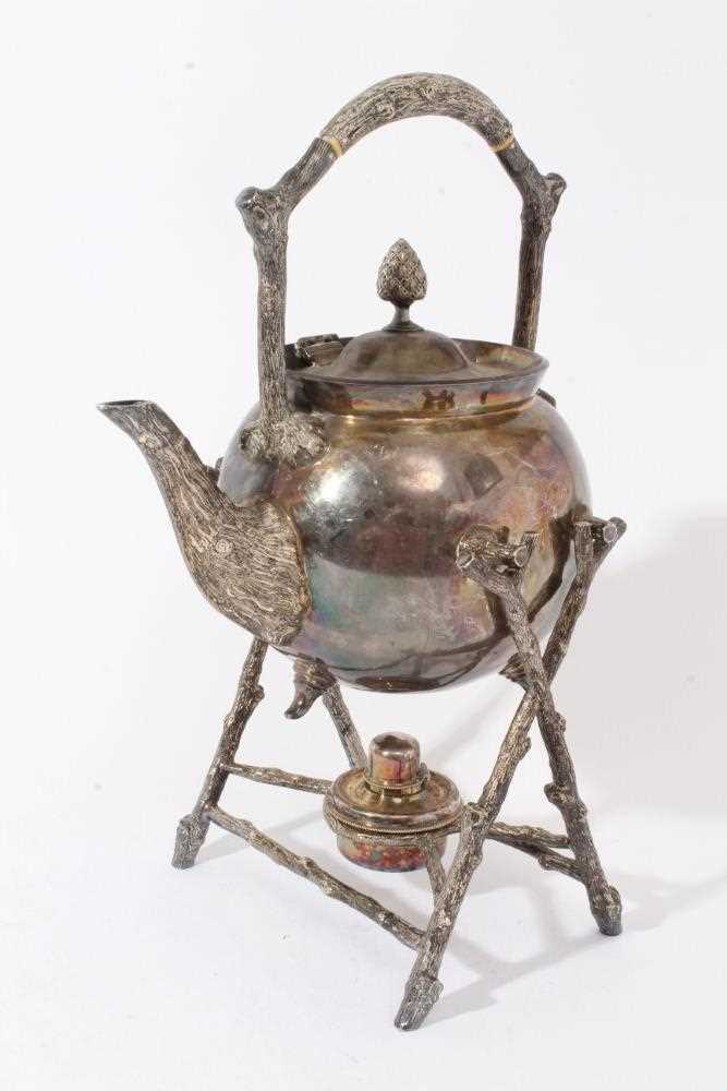 Lot 83 - Victorian silver plated tea kettle on burner stand