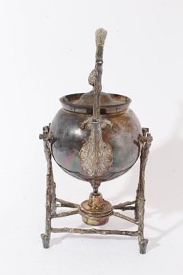 Lot 199 - Victorian silver plated tea kettle on burner stand