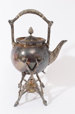 Lot 199 - Victorian silver plated tea kettle on burner stand