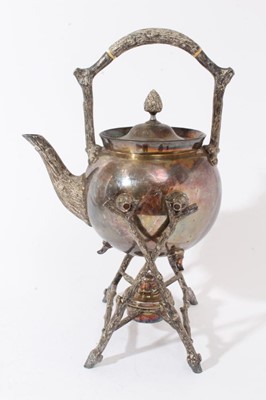 Lot 294 - Victorian silver plated tea kettle on burner stand