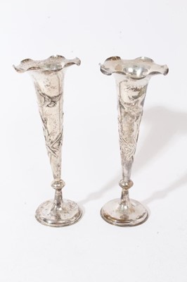 Lot 310 - Pair of silver spill vases by Wang Hing