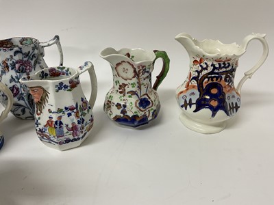 Lot 469 - Collection of eight antique Ironstone pottery and porcelain jugs to include Mason's type, Gaudy Welsh, copper lustre etc (8)