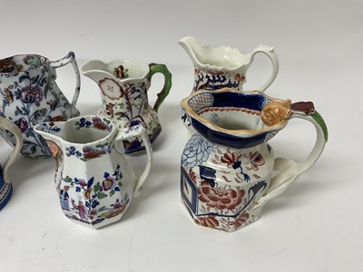 Lot 469 - Collection of eight antique Ironstone pottery and porcelain jugs to include Mason's type, Gaudy Welsh, copper lustre etc (8)