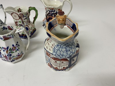 Lot 469 - Collection of eight antique Ironstone pottery and porcelain jugs to include Mason's type, Gaudy Welsh, copper lustre etc (8)