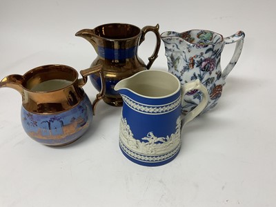 Lot 469 - Collection of eight antique Ironstone pottery and porcelain jugs to include Mason's type, Gaudy Welsh, copper lustre etc (8)