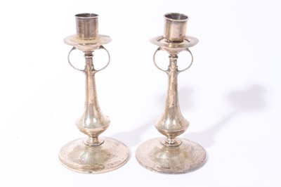 Lot 378 - Pair of Art Nouveau candlesticks, trophy cup, other small silver items
