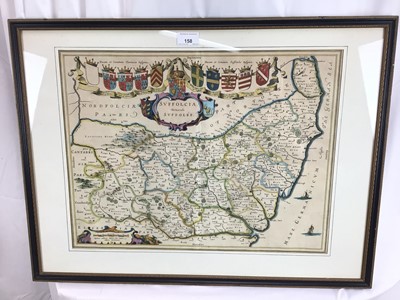 Lot 158 - Johannes Blaeu: 17th century hand tinted engraved map of Suffolk