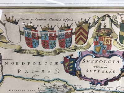 Lot 158 - Johannes Blaeu: 17th century hand tinted engraved map of Suffolk