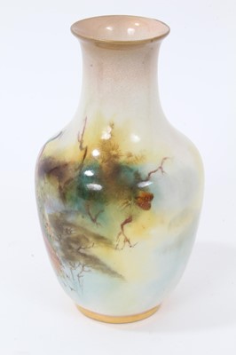 Lot 36 - Royal Worcester vase, hand decorated with a Peacock, signed A. Watkins