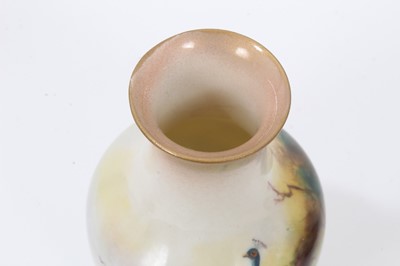 Lot 36 - Royal Worcester vase, hand decorated with a Peacock, signed A. Watkins
