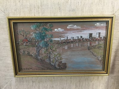 Lot 84 - Harold Day  - mixed media, Australian landscape, together with another