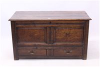 Lot 1518 - 18th century oak mule chest with hinged lid...