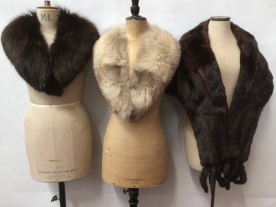 Lot 2218 - Two Fox fur stoles and a wide Mink wrap with tippet tail trim.