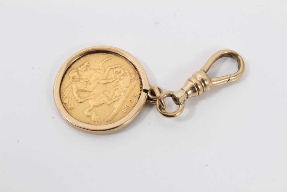 Lot 104 - Victorian gold half sovereign, 1893, in 9ct gold pendant fob mount