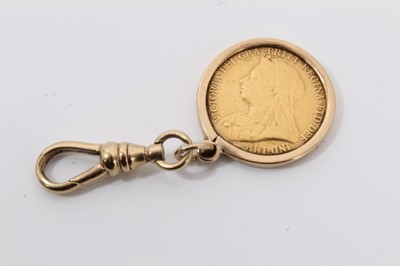 Lot 104 - Victorian gold half sovereign, 1893, in 9ct gold pendant fob mount