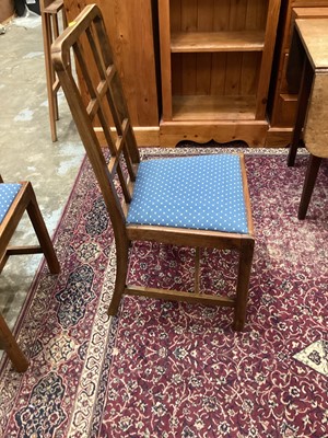 Lot 888 - Set six Heals-style lattice back dining chairs and similar draw leaf dining table on X framed stretchers