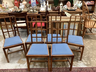 Lot 888 - Set six Heals-style lattice back dining chairs and similar draw leaf dining table on X framed stretchers