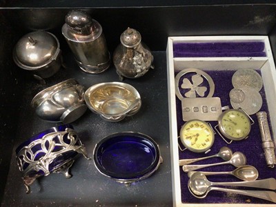 Lot 698 - Collection of various silver cruets, silver ingot pendant, silver cased watch and other items