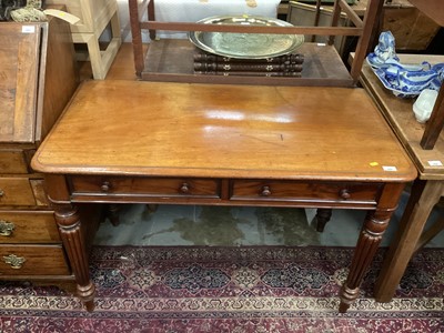 Lot 890 - Good quality Victorian mahogany writing table with two drawers on turned and reeded legs 117 cm