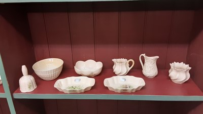 Lot 177 - Selection of Belleek and similar China, including jugs, Swan vases, dishes etc