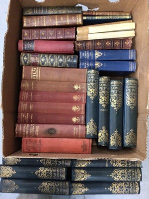 Lot 193 - One box of books, including 1895 volumes of Samuel Pepys' diary, other 19th century books, etc