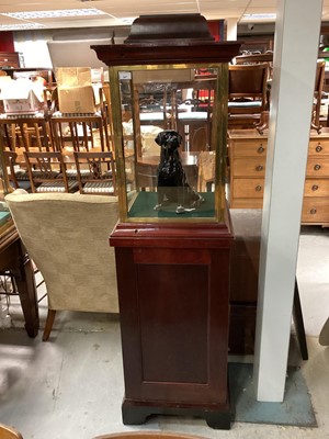 Lot 847 - Pair of good quality brass bound glass display cabinets with panelled door below on bracket feet, 50cm wide, 50cm deep, 172cm high (with keys)