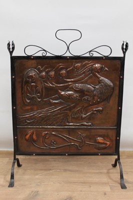 Lot 1378 - Arts and crafts copper and wrought iron fire guard