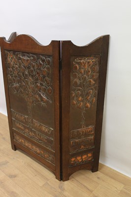 Lot 1379 - Fine Arts and crafts copper and oak  three fold fireguard