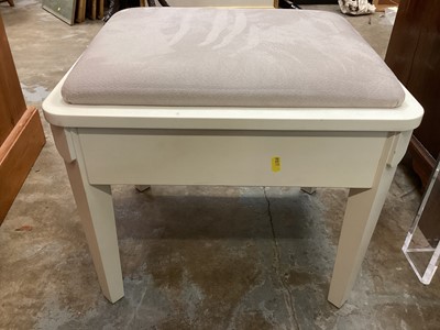 Lot 920 - Contempory white painted dressing table, stool and pair bowfront three drawer bedside chests (4)