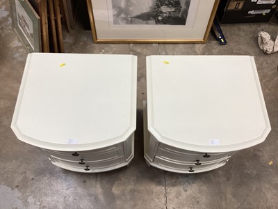 Lot 920 - Contempory white painted dressing table, stool and pair bowfront three drawer bedside chests (4)