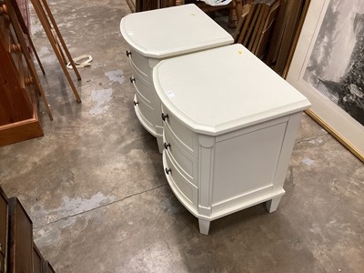 Lot 920 - Contempory white painted dressing table, stool and pair bowfront three drawer bedside chests (4)