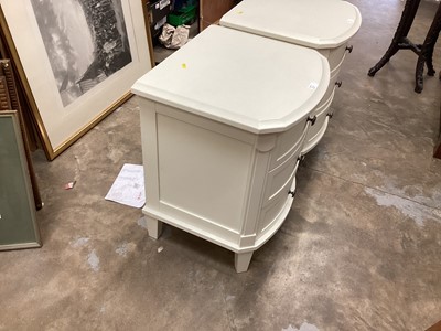 Lot 920 - Contempory white painted dressing table, stool and pair bowfront three drawer bedside chests (4)