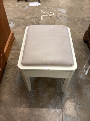 Lot 920 - Contempory white painted dressing table, stool and pair bowfront three drawer bedside chests (4)