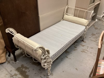 Lot 923 - Victorian-style ornate cast iron day bed with scroll ends and modern mattress