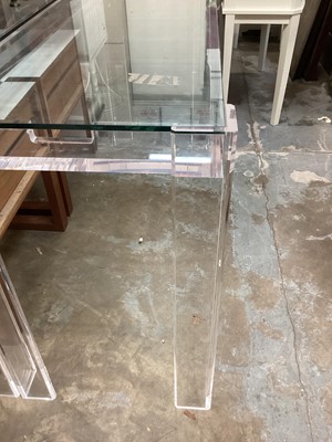 Lot 927 - Pair Contempory Perspex hall tables with bevelled corners 159 cm wide