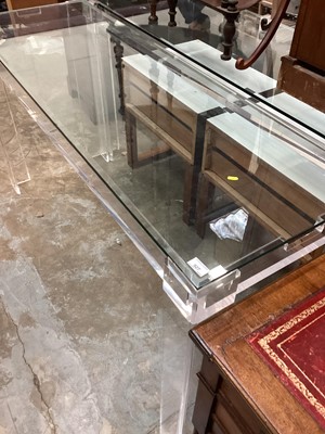 Lot 927 - Pair Contempory Perspex hall tables with bevelled corners 159 cm wide