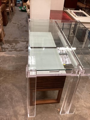 Lot 927 - Pair Contempory Perspex hall tables with bevelled corners 159 cm wide