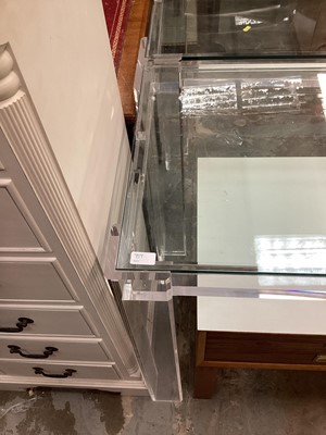 Lot 927 - Pair Contempory Perspex hall tables with bevelled corners 159 cm wide