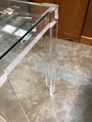 Lot 927 - Pair Contempory Perspex hall tables with bevelled corners 159 cm wide