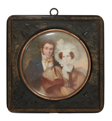 Lot 784 - Good 19th century Continental School portrait miniature on ivory depicting a couple